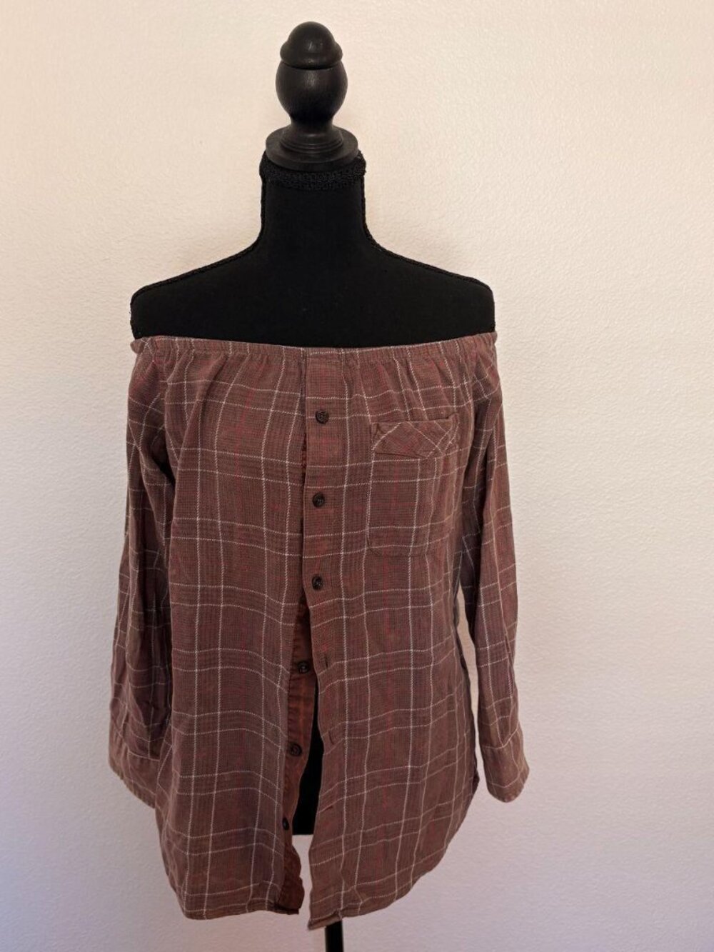 Stylish Urban Renewal plaid button-down distressed look top Size XS